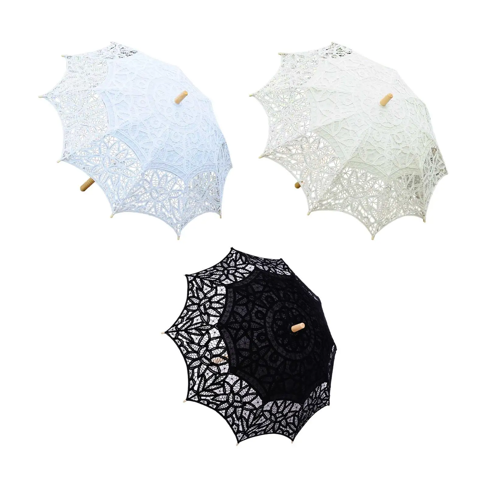 

Lace Parasol Handhold Photo Props Handmade Lace Umbrella Retro Design Long Handle Umbrella for Stage Performance Tea Party