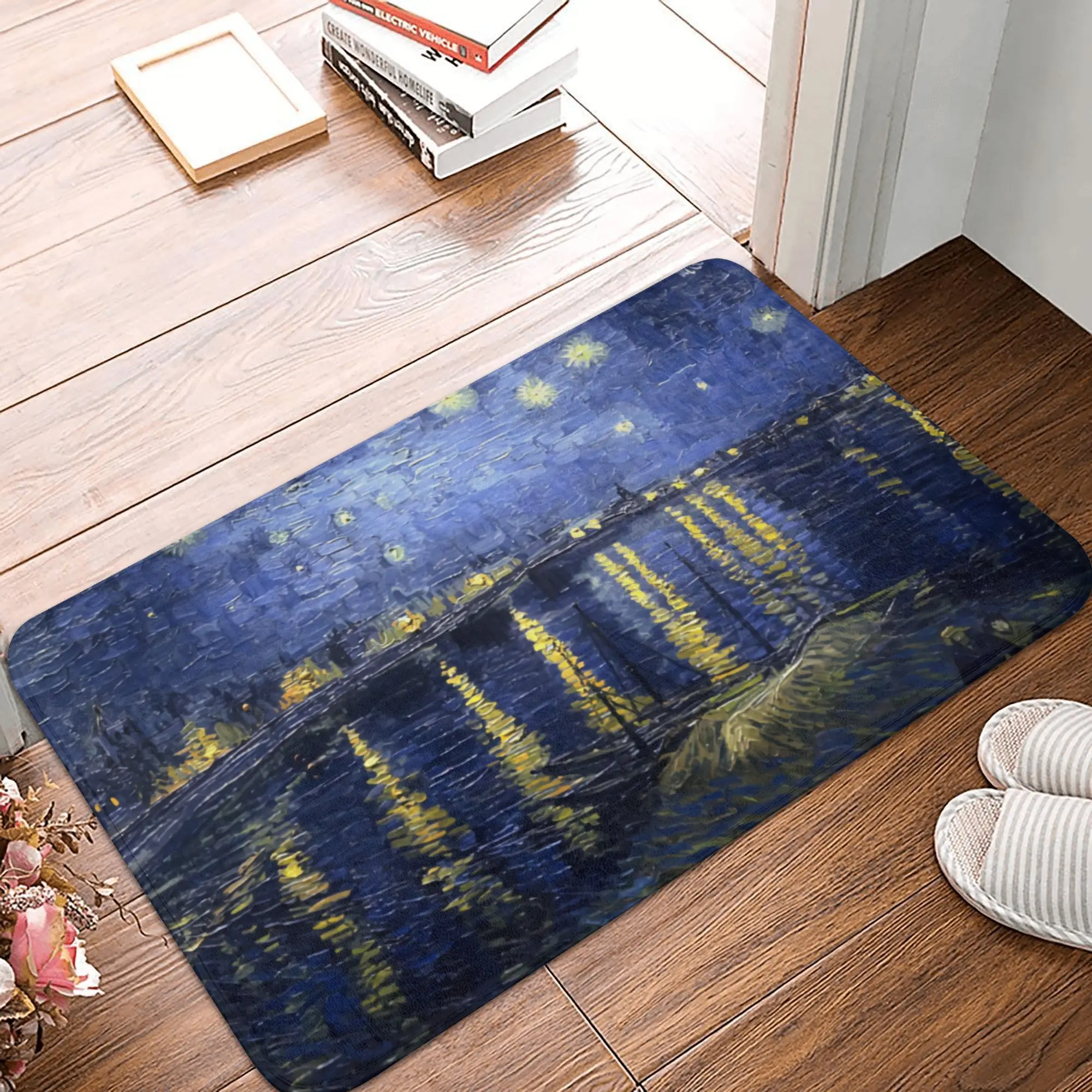 Van Gogh Starry Night Doormat Anti-Slip Entrance Bathroom Kitchen Door Floor Mat Over The Rhone Garage Carpet Rug