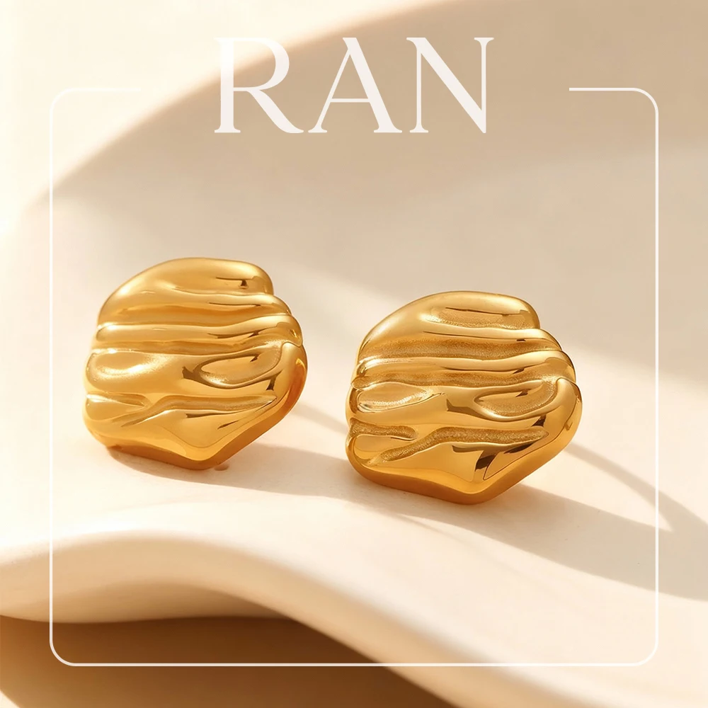 Stainless Steel Textured Stud Earrings for Women 18K Gold Plated Irregular Wrinkled Surface Earring Statement Geometric Earrings