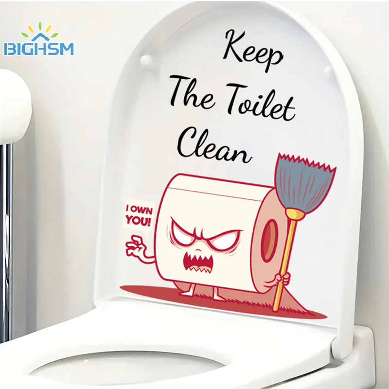 Funny Roll Paper Toilet Sticker “Keep The Toilet Clean” Toilet Lid Stickers For Bathroom Cartoon Toilet Decoration Decal