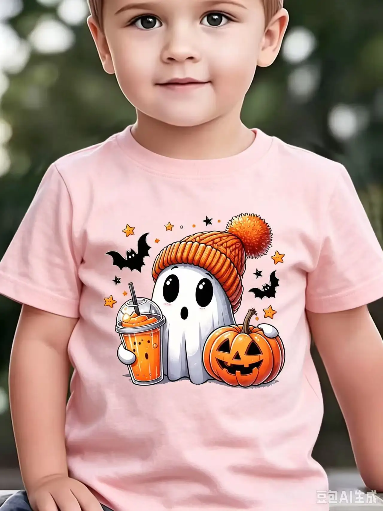 Summer Fashion Children's Short Sleeved T-shirt Pumpkin Halloween Cartoon Printed Casual Parent-child Top