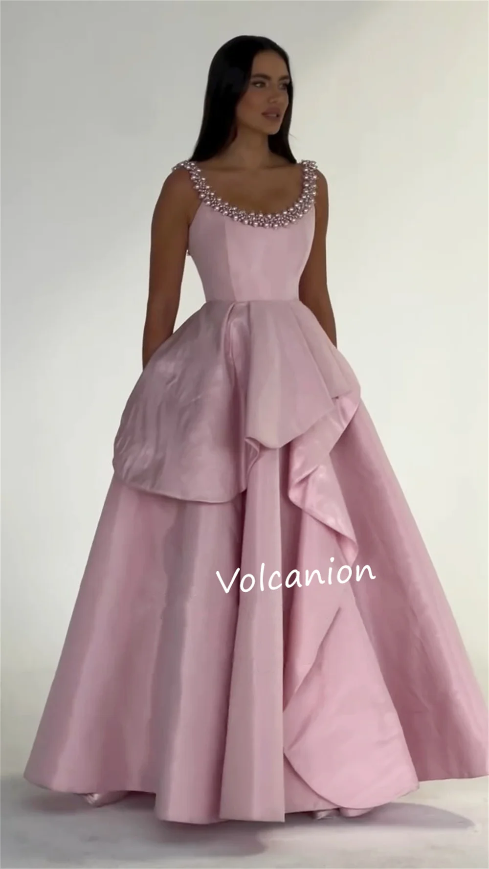 Vestidos largos de noche formales personalizados, Charmeuse con cuentas, fruncido, corte en A, cuello redondo, ocasión a medida, exquisito, alta calidad