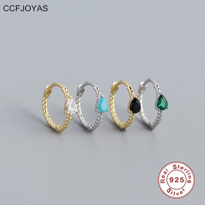 

CCFJOYAS 10mm S925 Silver Twist Hoop Earrings for Women Minimalist Geometric Water Drop Huggies CZ Sterling Silver Round Earring