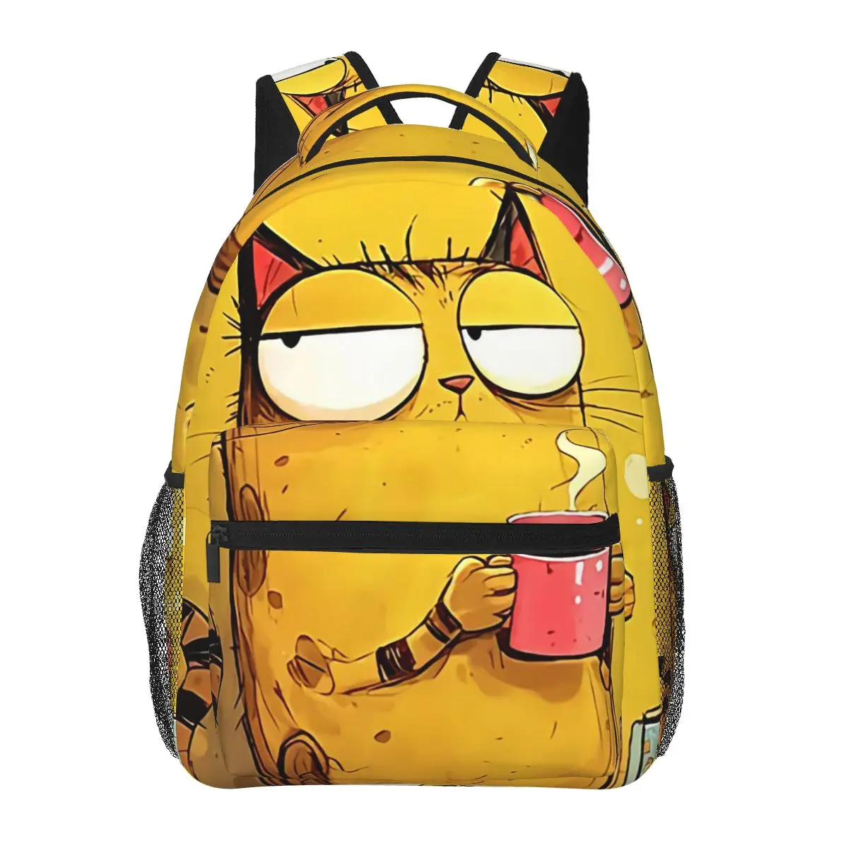 

A Yellow Kitten Drinking Coffee Student Backpack School Bag Hiking Travel Daypack for Boys Girls Fashion Bookbag Shoulder Bags