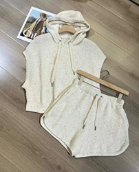 Sleeveless Knitted Two Piece Set, Cotton Shorts, Summer