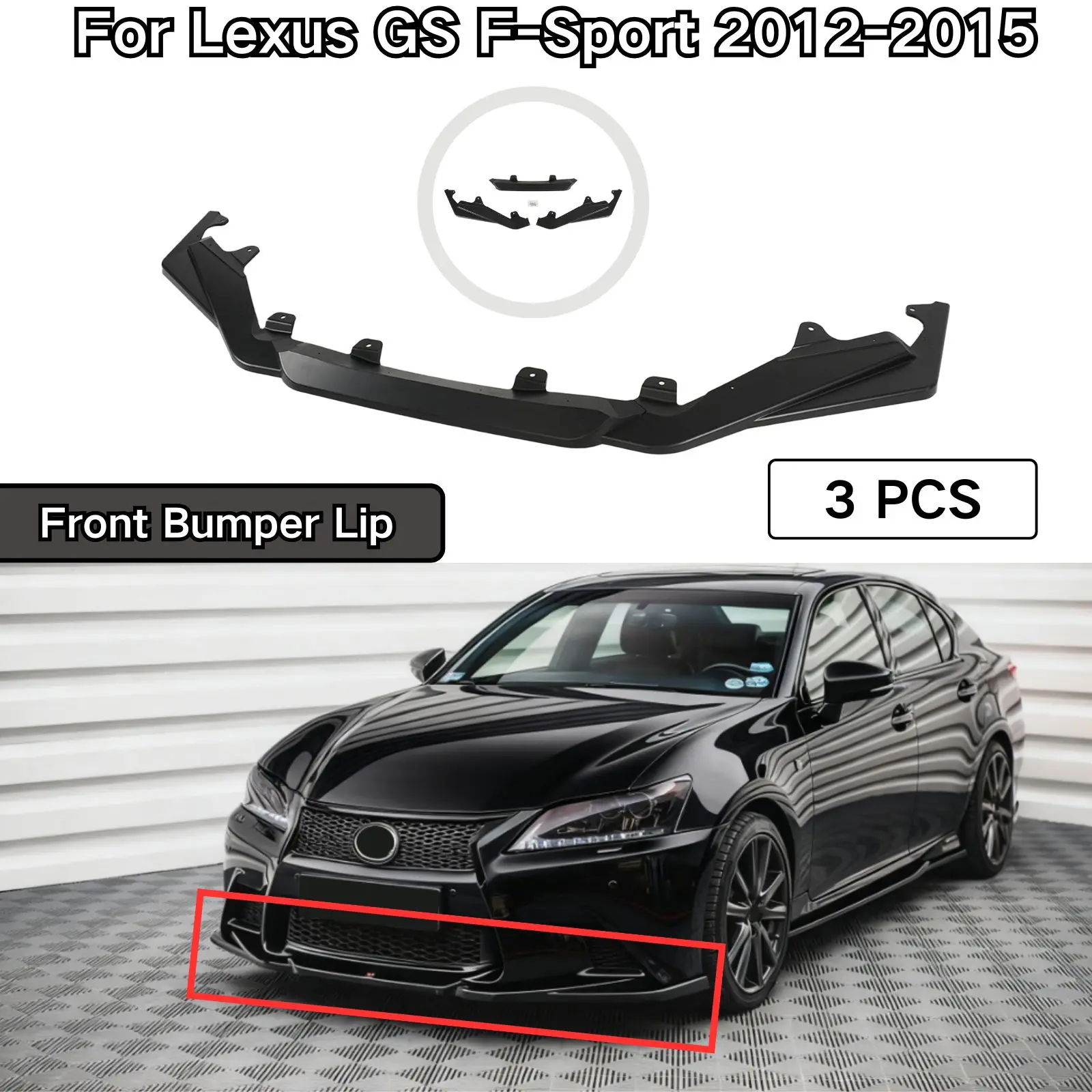 For Lexus GS F-Sport 2012-2015 Front Bumper Lip Matte Black Glossy Black Carbon Fiber Painted Car Accessories Body Kit Plastic
