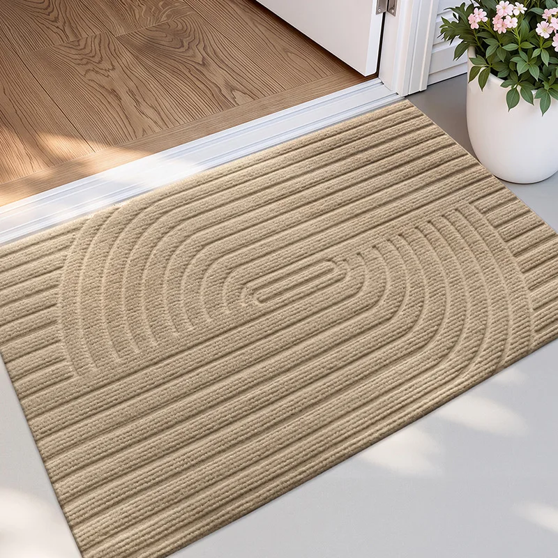 3D Geometric Embossed Grooved Doormat, Indoor Outdoor Entrance Mat, Wear Resistant Dirt Trapping Absorbent Anti-Slip