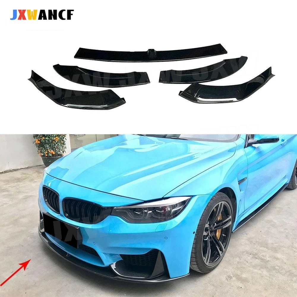 

JXWANCF ABS Carbon Look/Gloss Black Front Bumper Lip Spoiler Splitter Aprons For BMW 3 4 Series F80 M3 F82 F83 M4 2014-2019