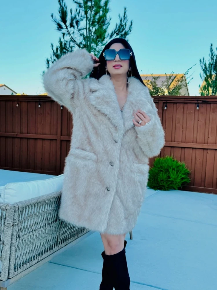 

Сплошной цвет, эко-искусственное меховое пальто, женское зимнее пальто Y2k, плотное теплое пальто больших размеров, пушистая куртка из лисьего меха, элегантное пальто с воротником, верхняя одежда