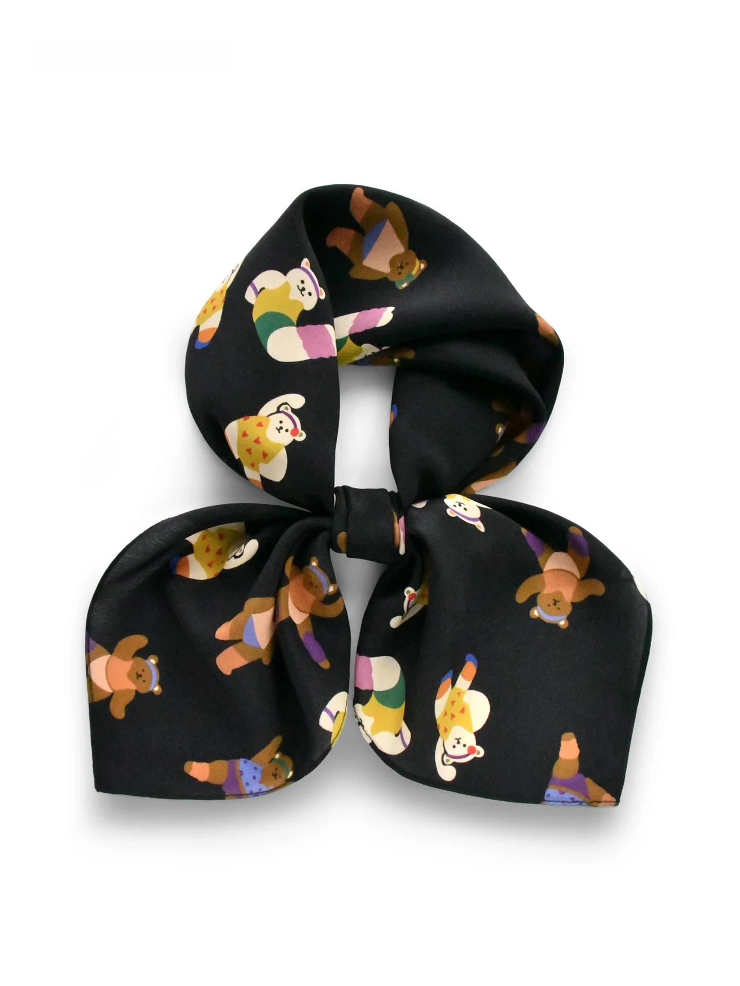 シルクスクエアスカーフ装飾クマ体操黒桑シルク女の子ギフトボックス入り春夏秋季節限定漫画プリント