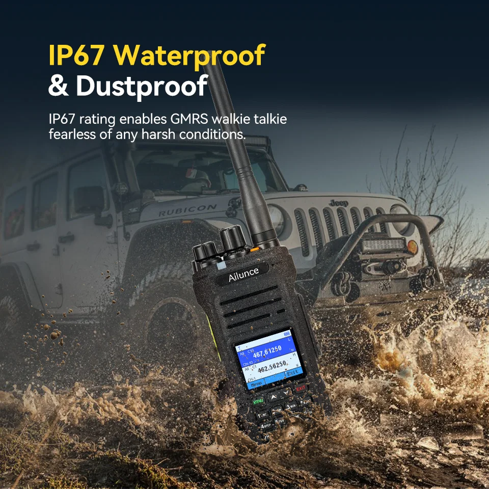 Retevis Ailunce HA1G GMRS Handfunkgerät mit Kabel, IP67 wasserdicht, NOAA Wetterwarnung, 2800mAh Akku, Repeater-Funktion – Detail 4