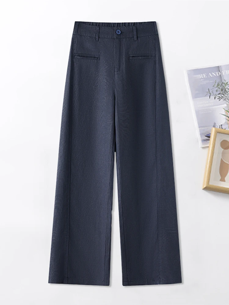 High Waist Wide Leg Pants Women's Summer Thin New Style Casual Loose Fit Sun Protection Straight Cut Linen Blend Casual Pants