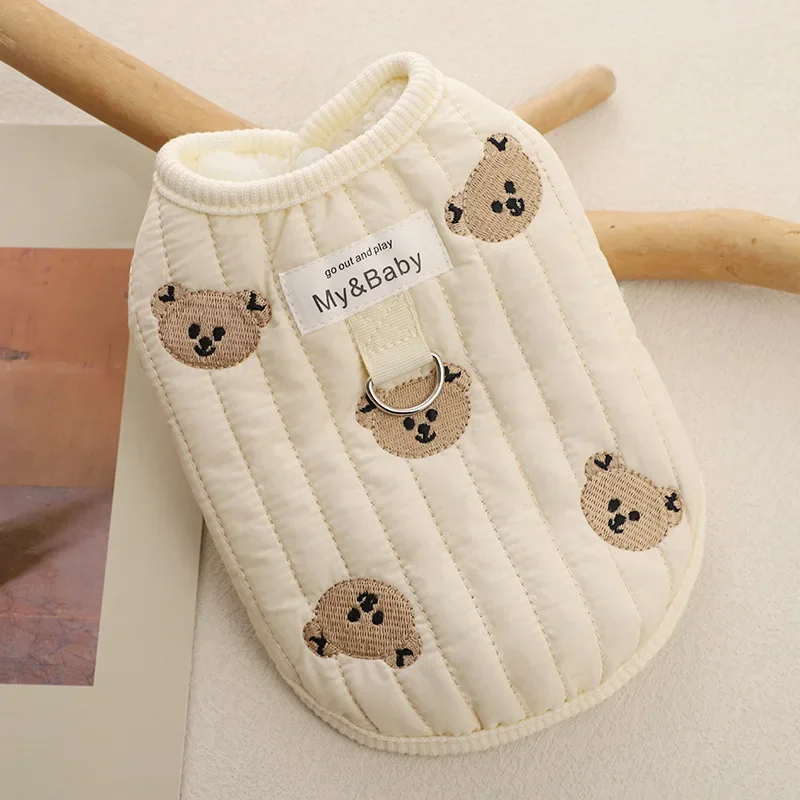 

Bear Vest Cotton Leash Pet Clothing Dogs Coat for Dog Clothes Costume French Bulldog Print Cute Autumn Winter White Boy Mascotas