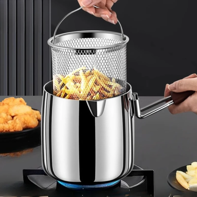 German 316 stainless steel fryer household small heightened and deepened fryer with filter and fuel-saving small fryer