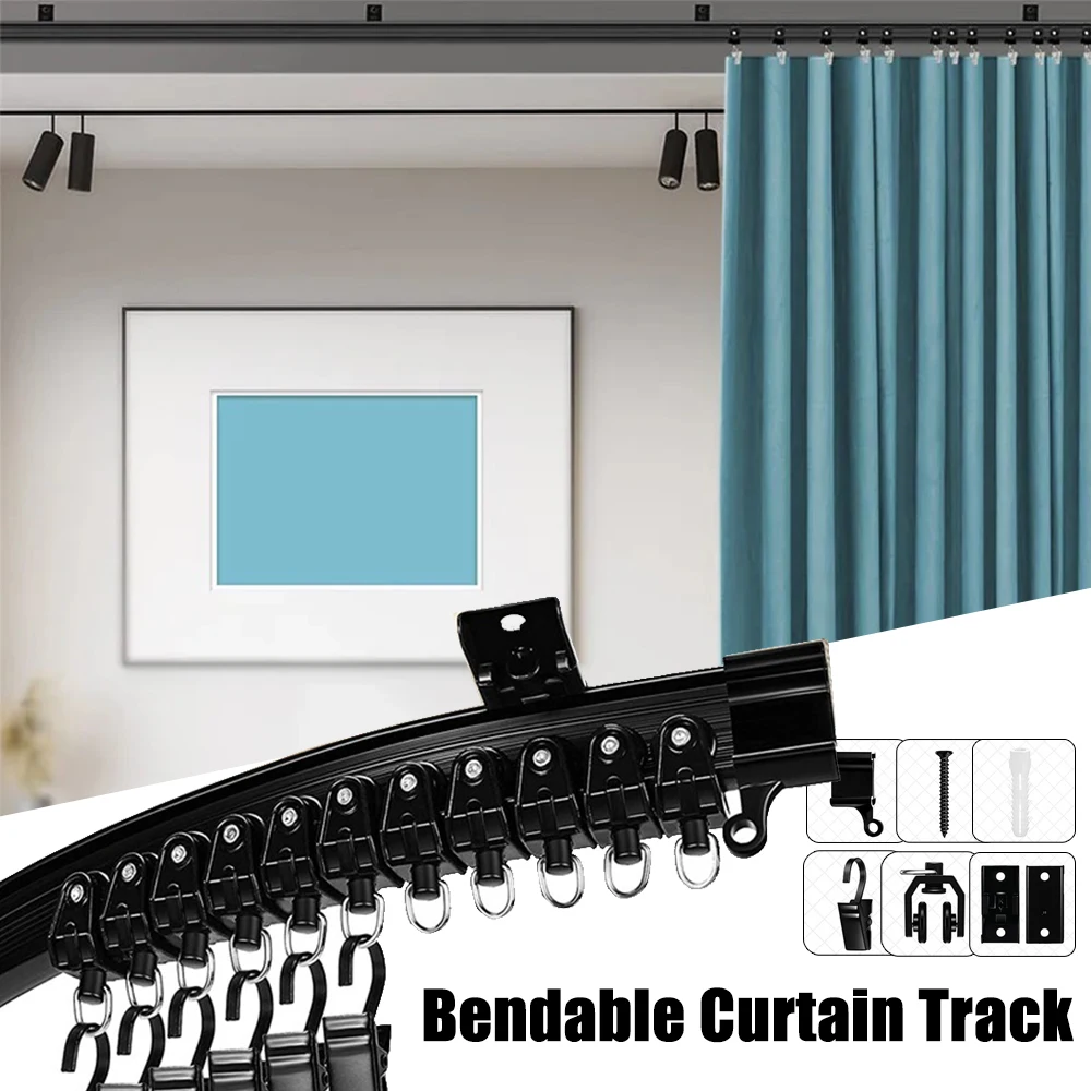 

Black Curtain Track Flexible Bendable Ceiling Installation Window Rooms Divider Noiseless RV Curtains Track Rail Rideaux Plafond