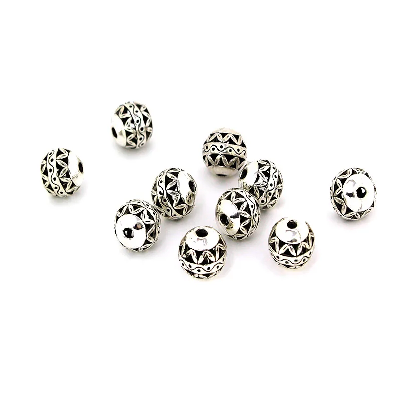 10Pcs Tibetan Antique Silver Gold Color Spacer Beads Charm Round Metal Beads Accessories for Bracelets Necklace Jewelry Making - view 4