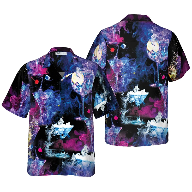 

2025 Harajuku New 3d Cocktail Printed Shirt Men's Fashion Vacation Hawaiian Beach Party Blouse Casual Lapel Oversized Tees Tops