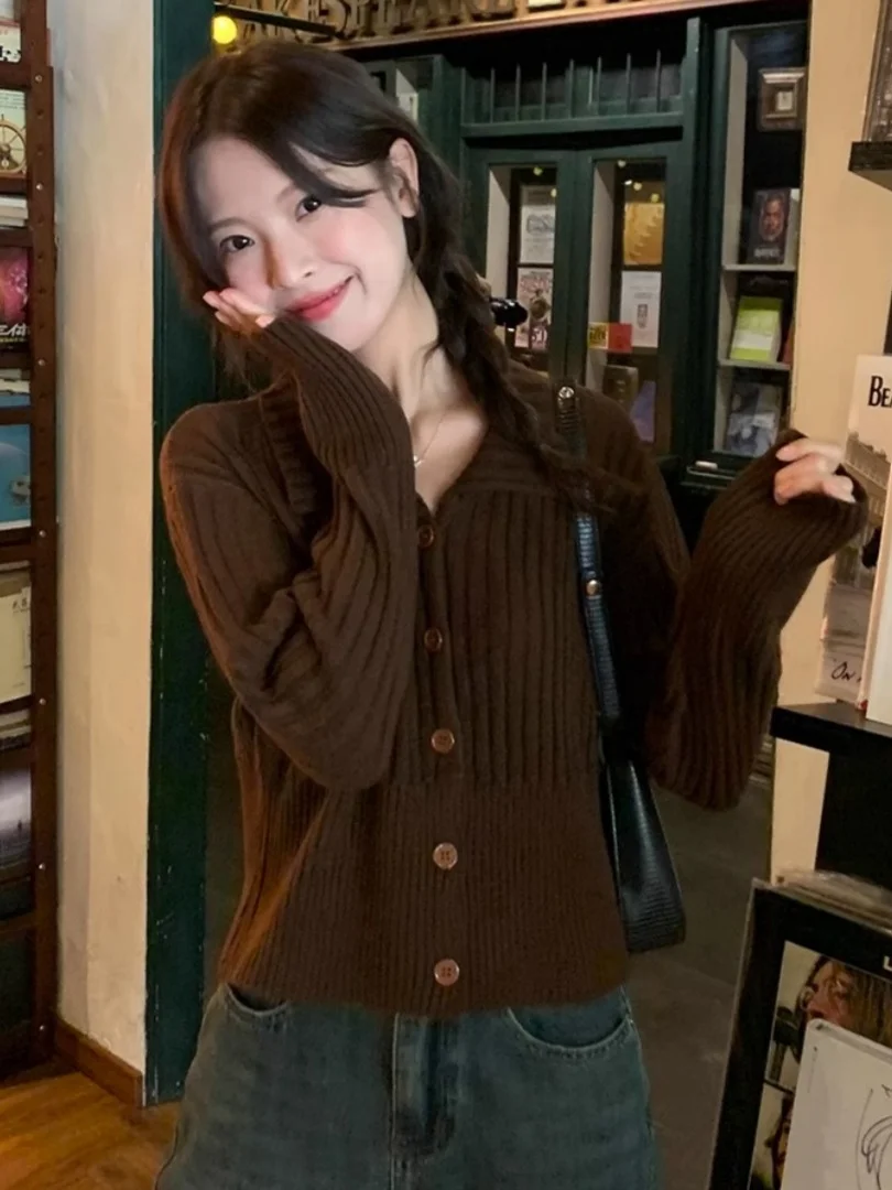 

Women's Long Sve Knitted Jaet Spring Autumn 2025 New High Waist Loose Lazy Sle Sweater Slim Fit Cardigan Commute