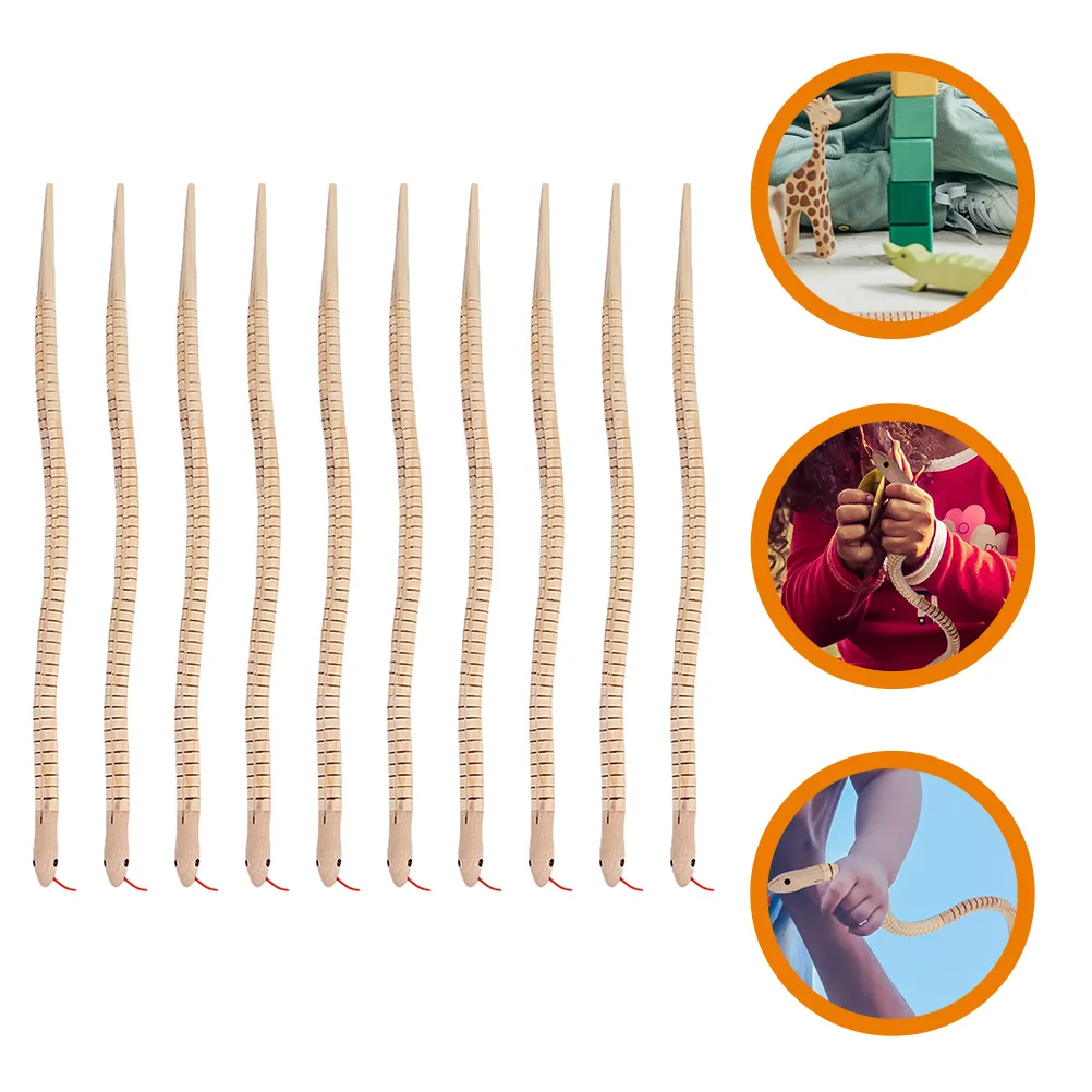 10 Pcs Natural Simulated Wooden Snake Toy Children's Toys Model Crafts Animal Realistic Plaything