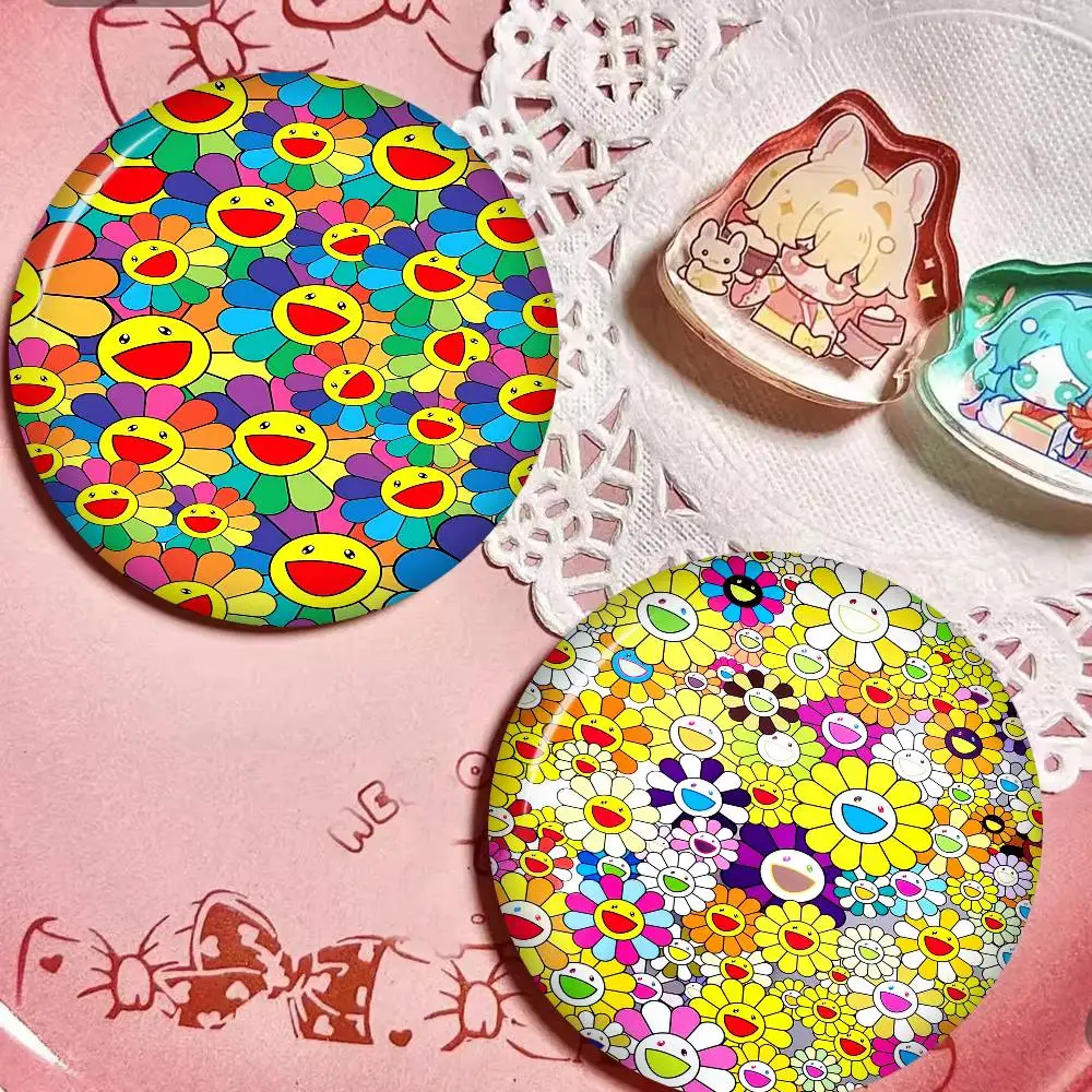 band t-Takashi Murakami Creative Pins Funny Faces Round Snap-in Brooch Badge Backpack Hat Accessories Jewelry Gifts