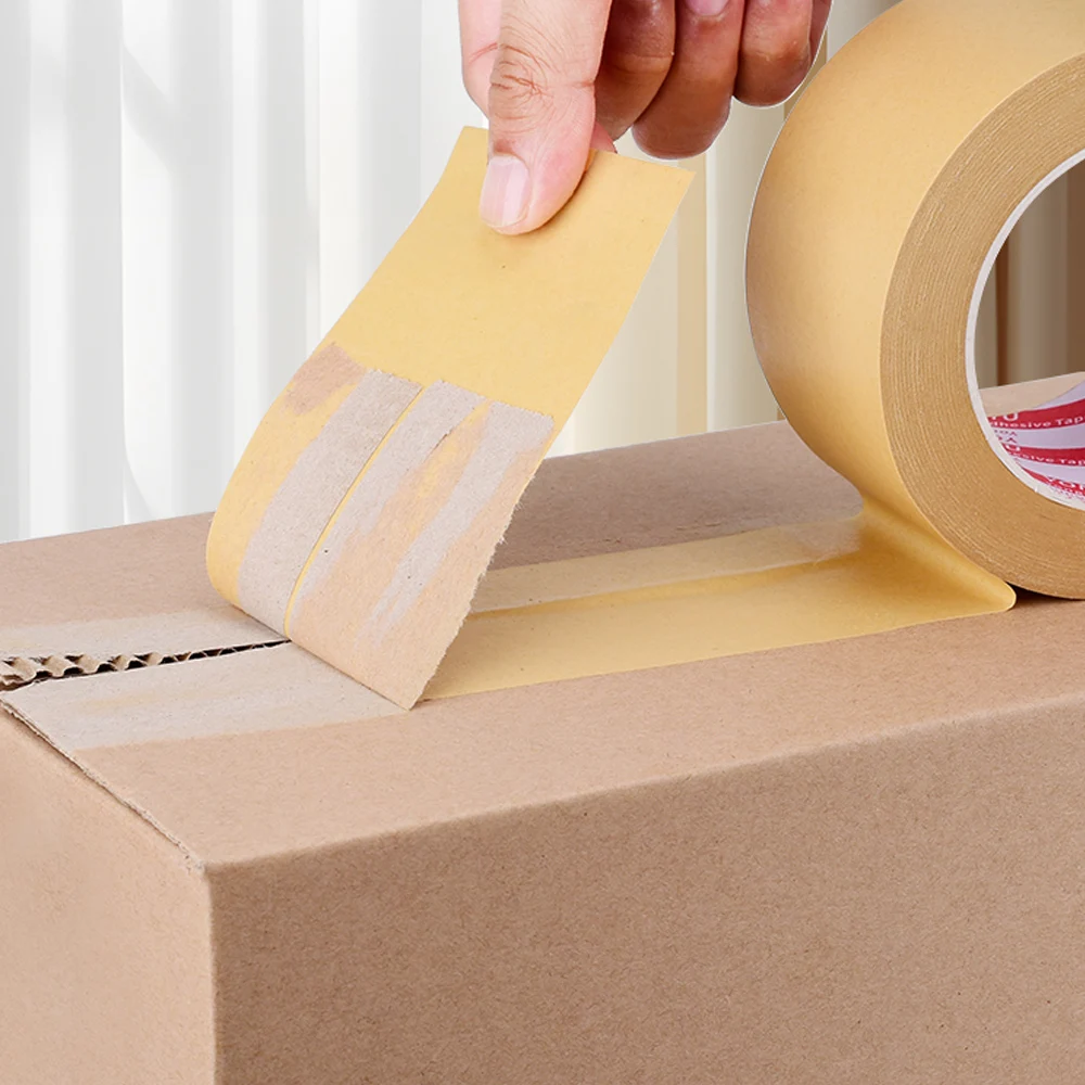 Cinta de papel Kraft de alta calidad: autoadhesiva, 50 m, unión fuerte, cinta de embalaje biodegradable para uso diario en la oficina, marrón