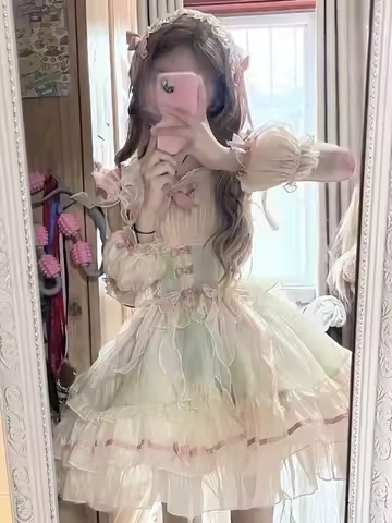 Sweet Kawaii Lolita Dress Women Casual Cute Bow Puffy Princess Dress Y2k Fashion Elegant Evening Party Dress New Summer Japanese