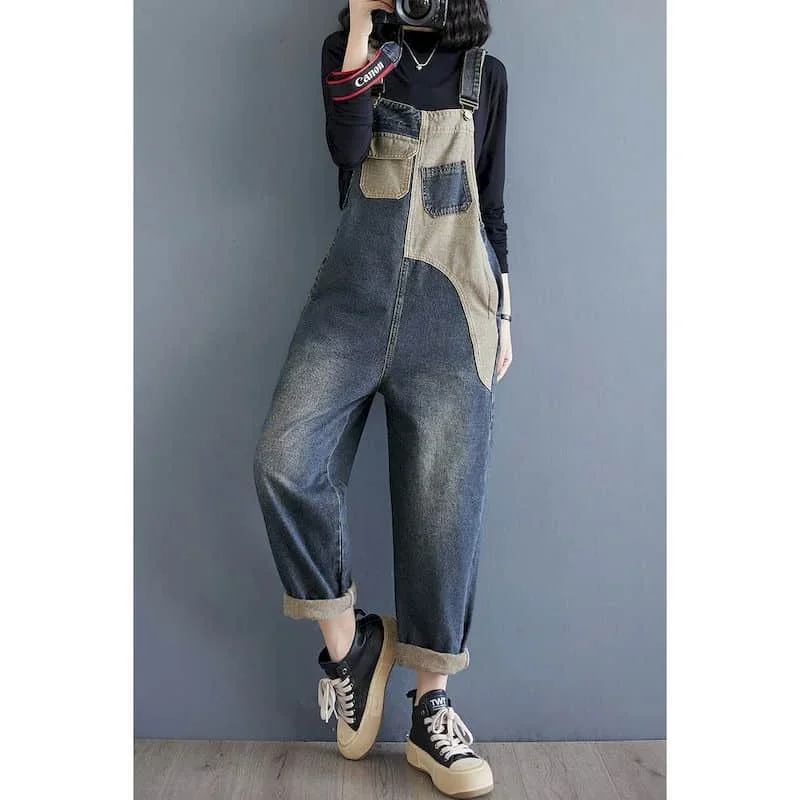 Monos vaqueros para mujer, pantalones cruzados de estilo coreano, mono Vintage, pantalones sueltos, monos de gran tamaño para mujer, ropa XT1606