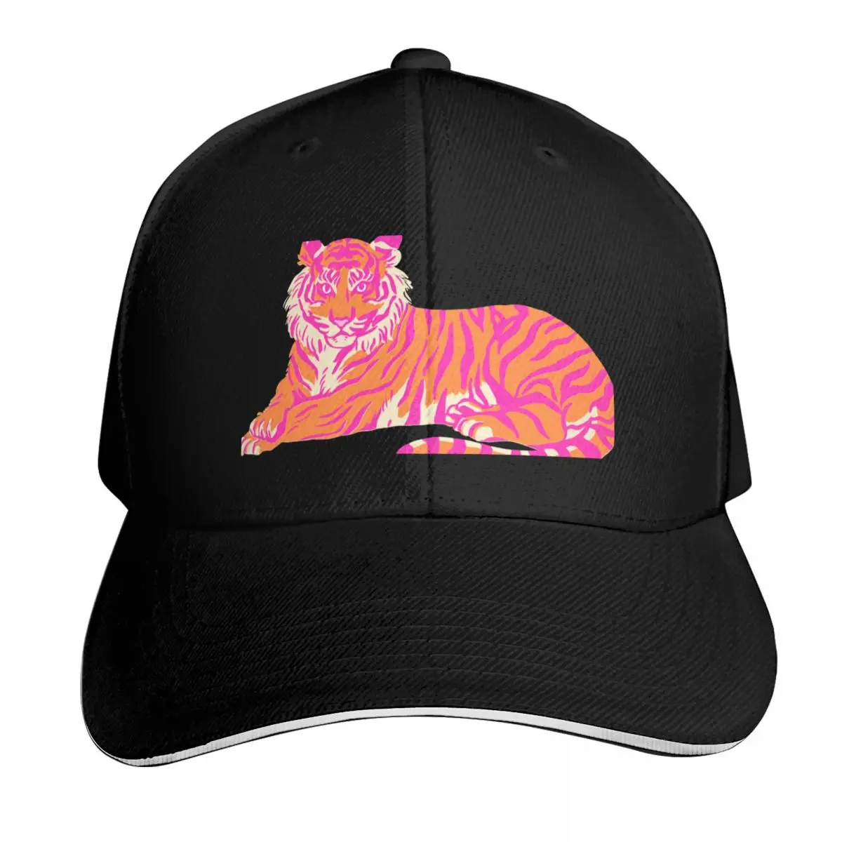 Pink and Orange Tiger Baseball Cap Quick Dry Performance Cotton Twill Breathable Contrast Two Tone Brim