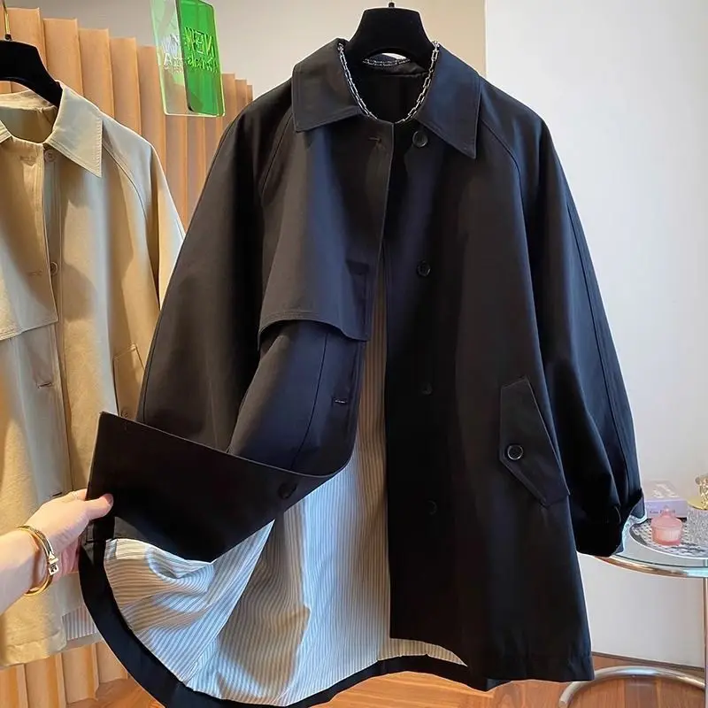 New High-end British Style Workwear Trench Coat for Women Loose Korean Version Medium to Long Slim and Versatile