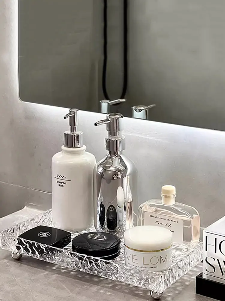 Plateau de rangement de cuisine en acrylique de luxe multifonctionnel, support de rangement de salle de bains, plateau de toilette, nouvelle boîte de rangement ondulée d'eau Simple