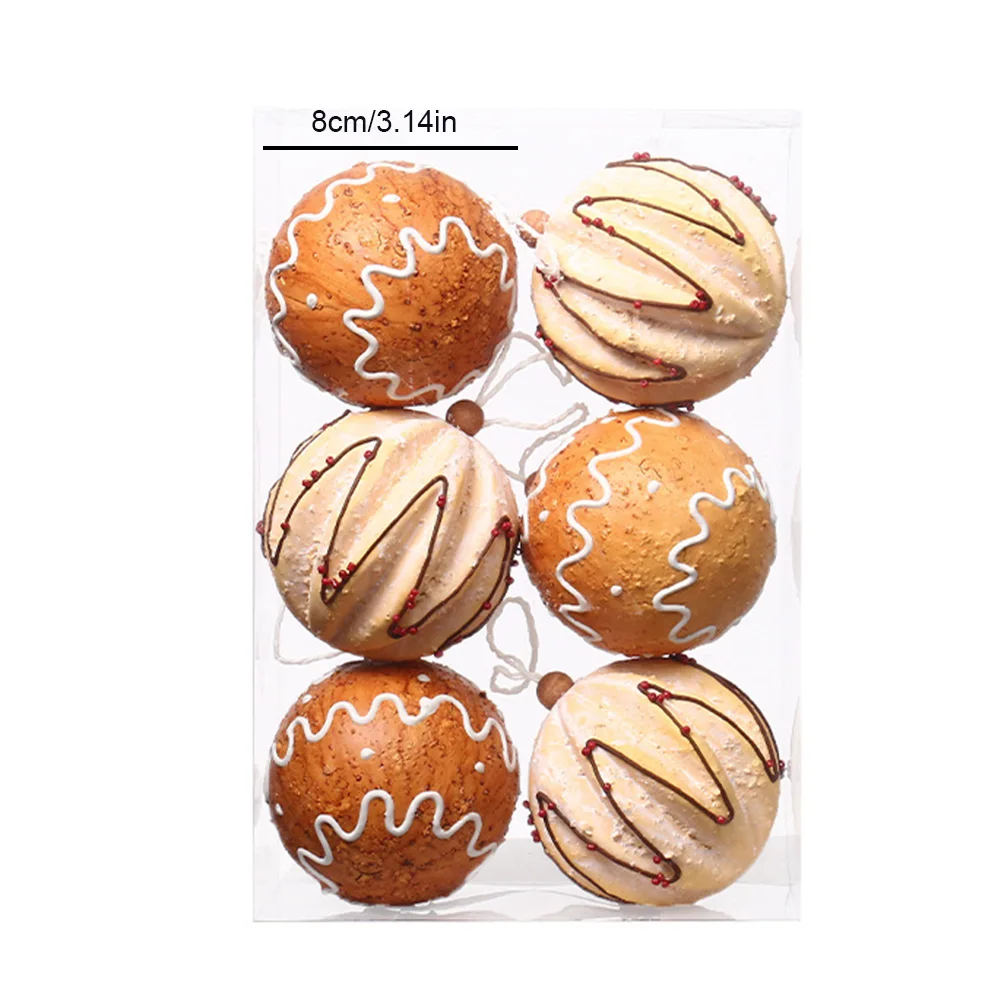 6Pcs 8cm Creative Gingerbread Ball Hanging Pendant Foam Gingerbread Man Christmas Ball Pendant for Christmas Tree Decor