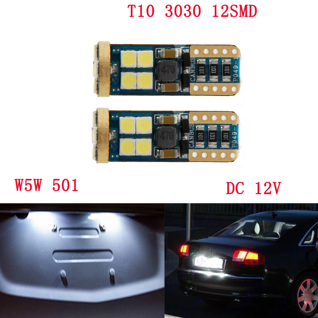 1pcs Car Width Light T10 3030 12SMD Multi-functional LED White Car Motors Side Light 720LM Bulb Clearance Lights Signal Lamp