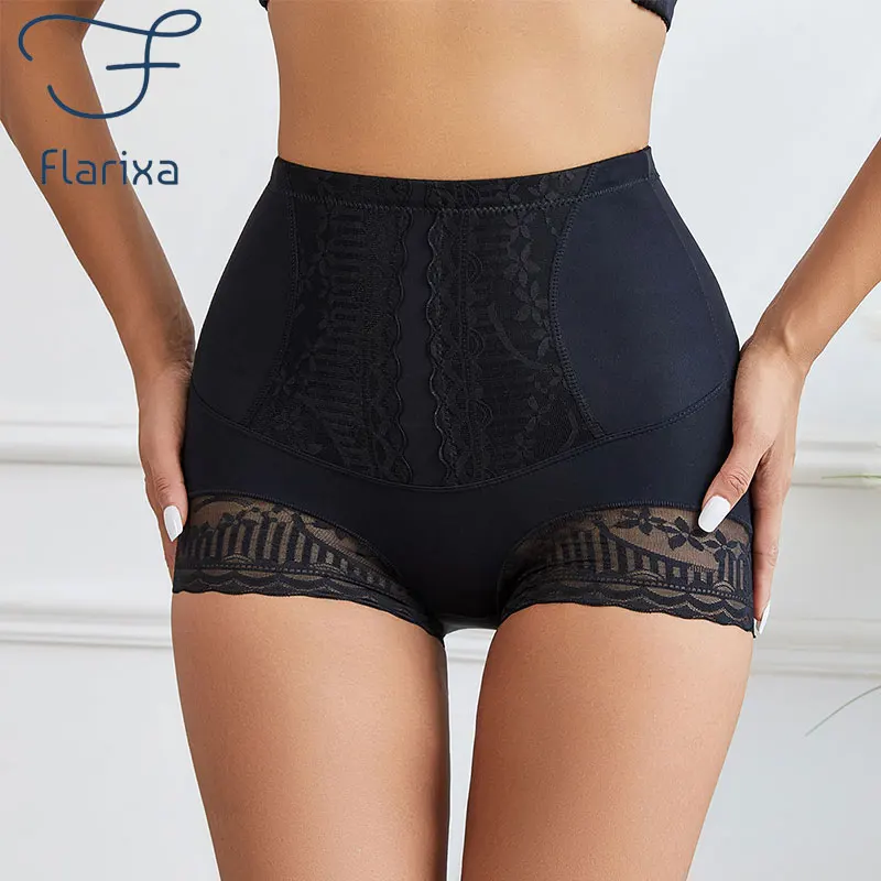 Flarixa Lace High Waist Tummy Control Boyshorts Boxer For Women Soft Shorts Panties Shapewear Underwear