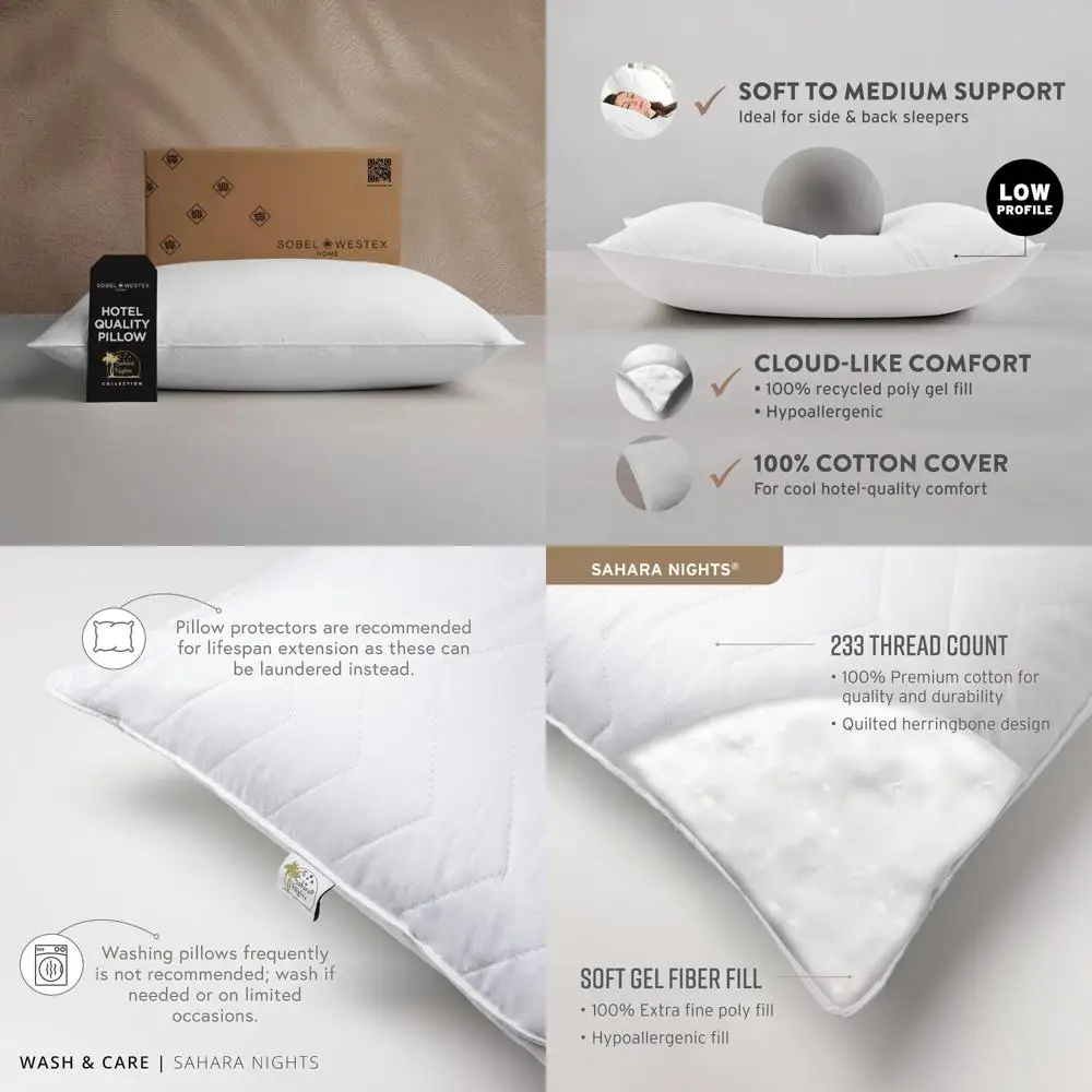 

Cotton Pillow for Adults - Gel Fiber Filled, Soft, Suitable for Stomach and Back Sleepers, Machine Washable, 233 Thread Count, 1
