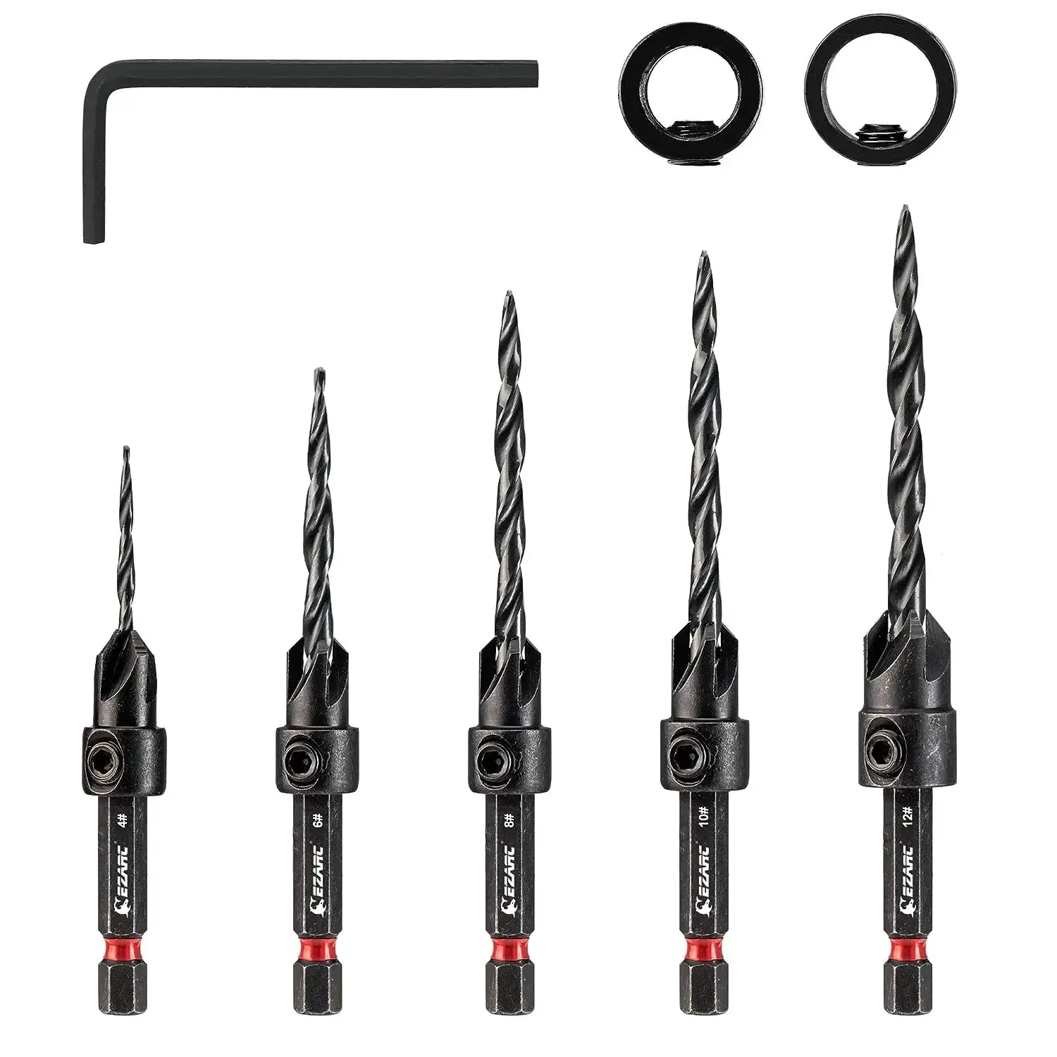 EZARC 5/8PCS Countersink Drill Bit Set Tapered Drill Bits Counter Sinker Set 1/4