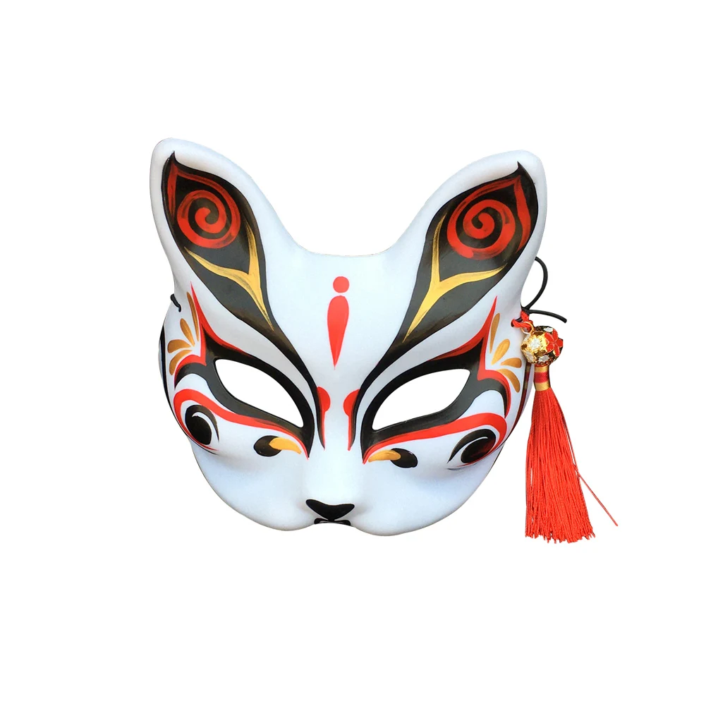 Hand Painted Thick Durable Kitsune Fox Mask for Kimono Costume,Christmas Cosplay Kabuki Half Face Cat Masks Masquerade Party