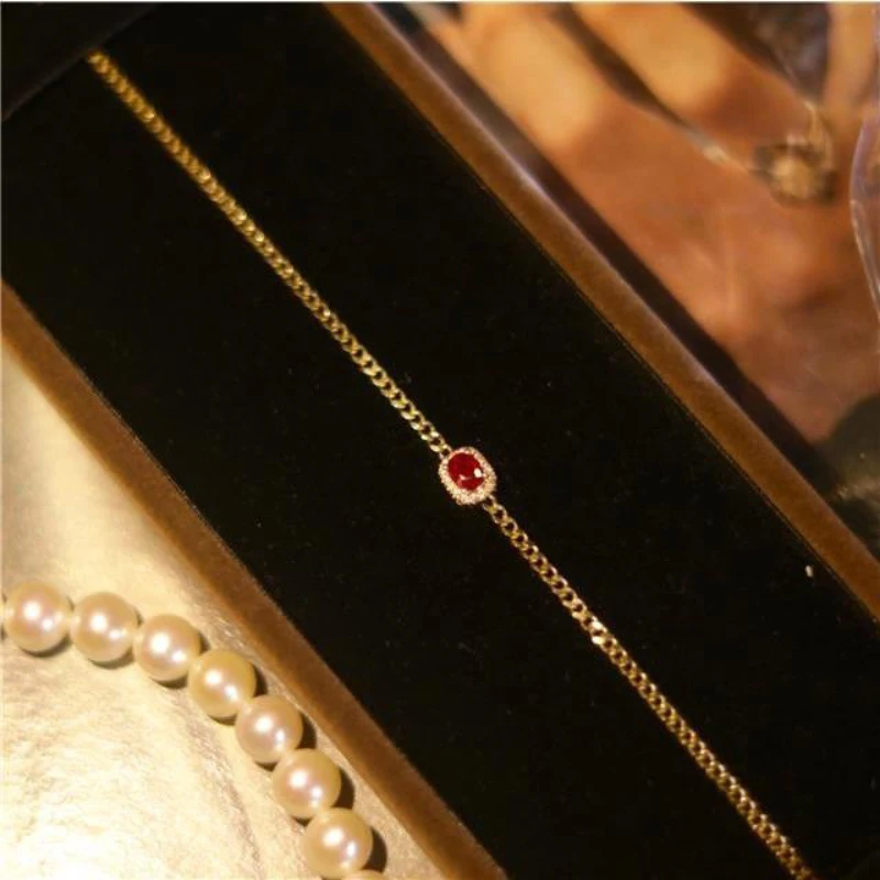 Silver inlaid faceted red gemstone bracelet for women retro classic charm bangles minimalist design engagement Jewelry gift