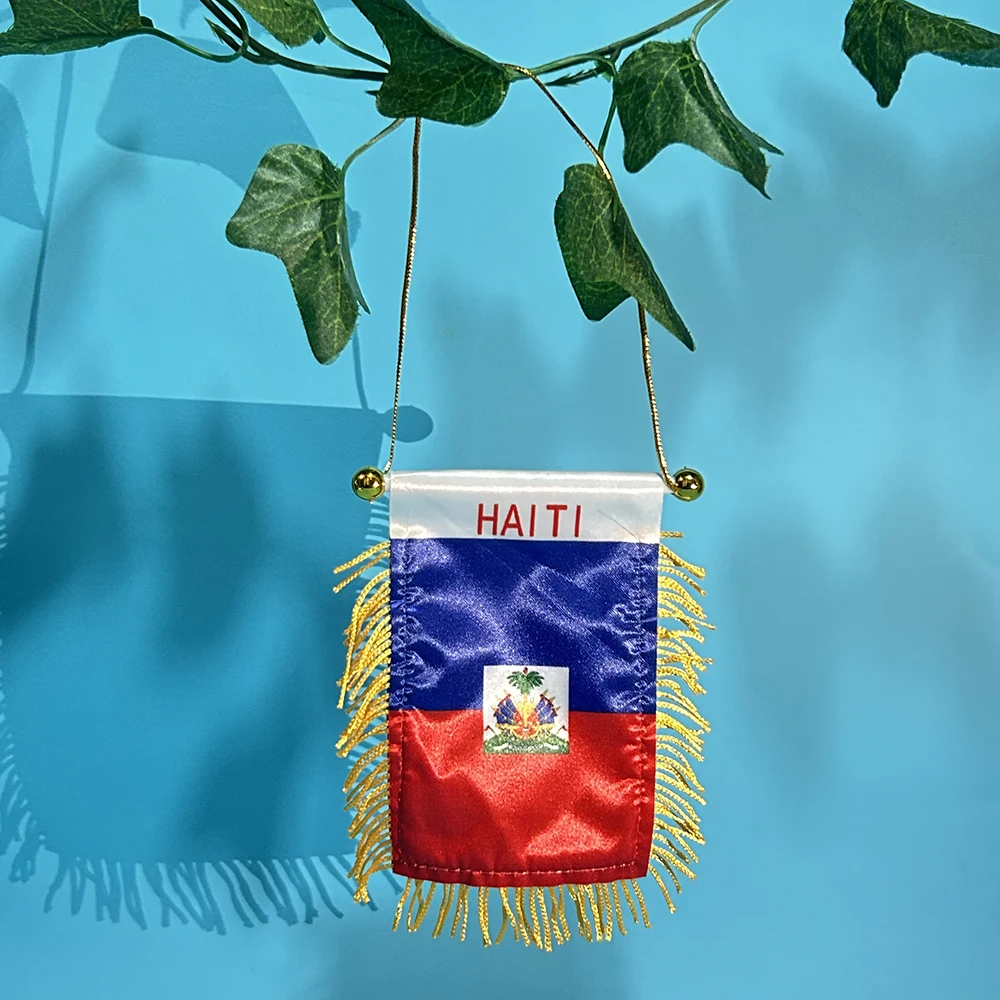 Bandeira de carro SKY FLAG Haiti 8*12cm em poliéster com impressão dupla face, bandeira suspensa do Haiti, mini bandeira do Haiti