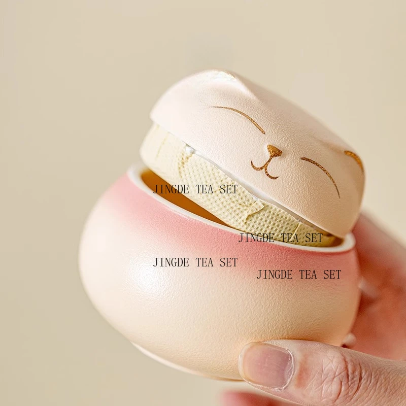 

Small ceramic lucky cat tea can creative Chinese style household sealed moisture-proof tea storage compartment