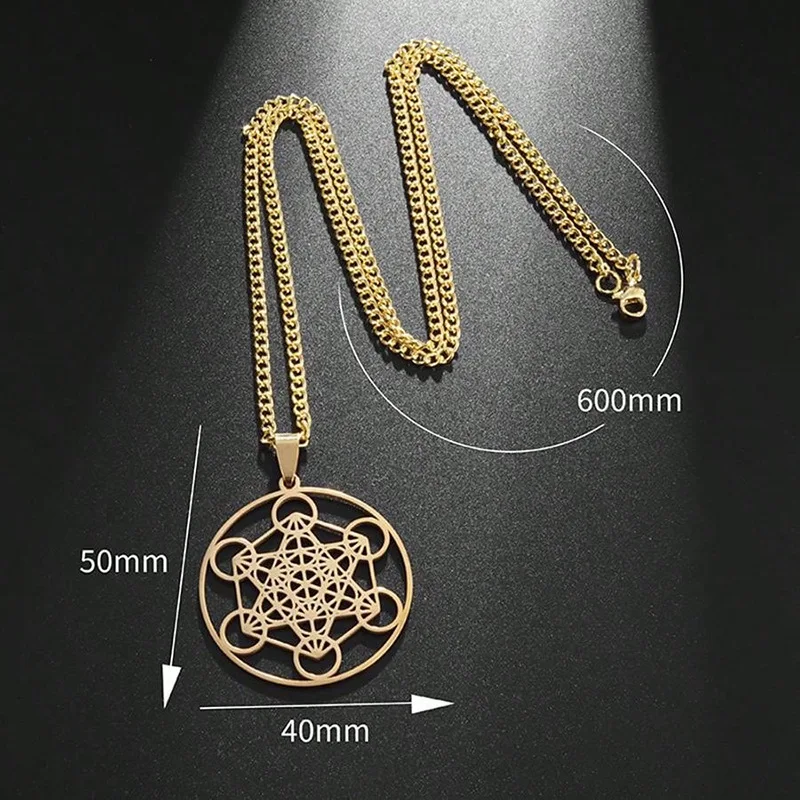 Stainless Steel Flower of Life Chakra Sacred Metatron Necklaces with Pendent for Men and Women Religious Solomon Amulet Jewelry
