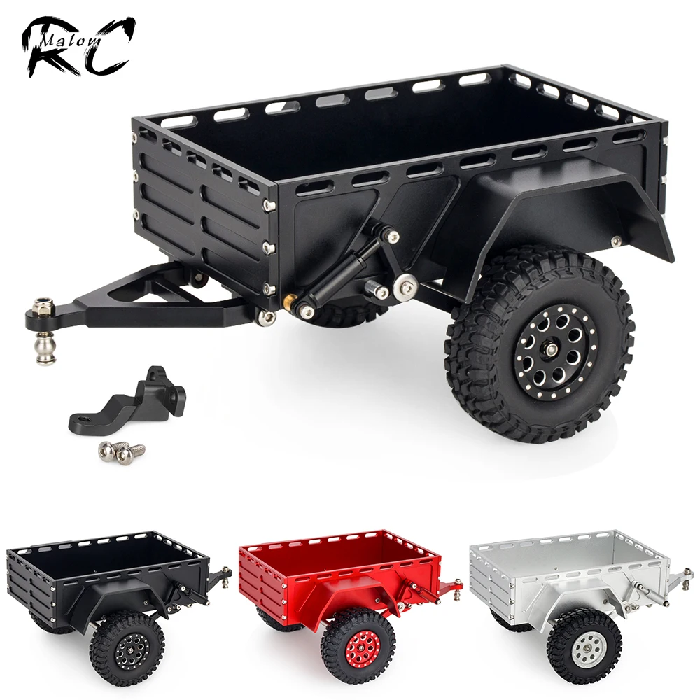 Aluminum RC Crawler Trailer CNC Machined Utility Trailer with Ball Head Hitch Compatible for 1/18 RC Crawler TRX4M SCX24 Redcat