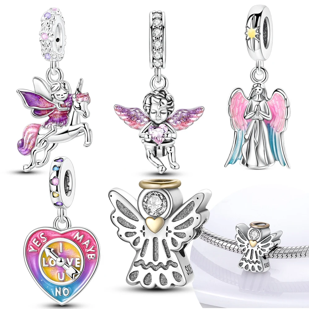 Angel Fairy Unicorn Love Heart Original Charms Silver Plated Beads Fit Bracelets Bag Keychain DIY Women Jewelry Gift Accessory