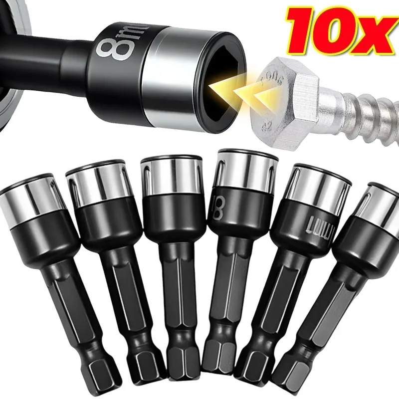 

10/1PCS Hexagon Ratchet Sleeve Stainless Steel Impact Wrench Sleeve Adapter Spanner Power Drills Converter Quick Release Socket