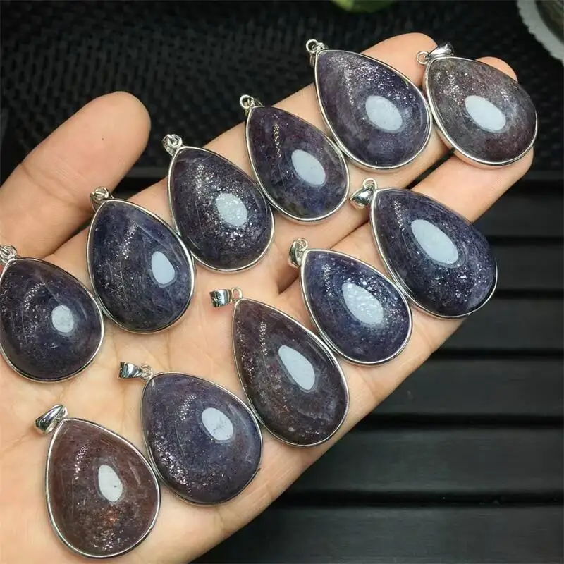 S925 الطبيعية ايوليت دمعة قلادة اليدوية شفاء كريستال حجر مجوهرات هدايا عيد الميلاد 33.7-38 مللي متر