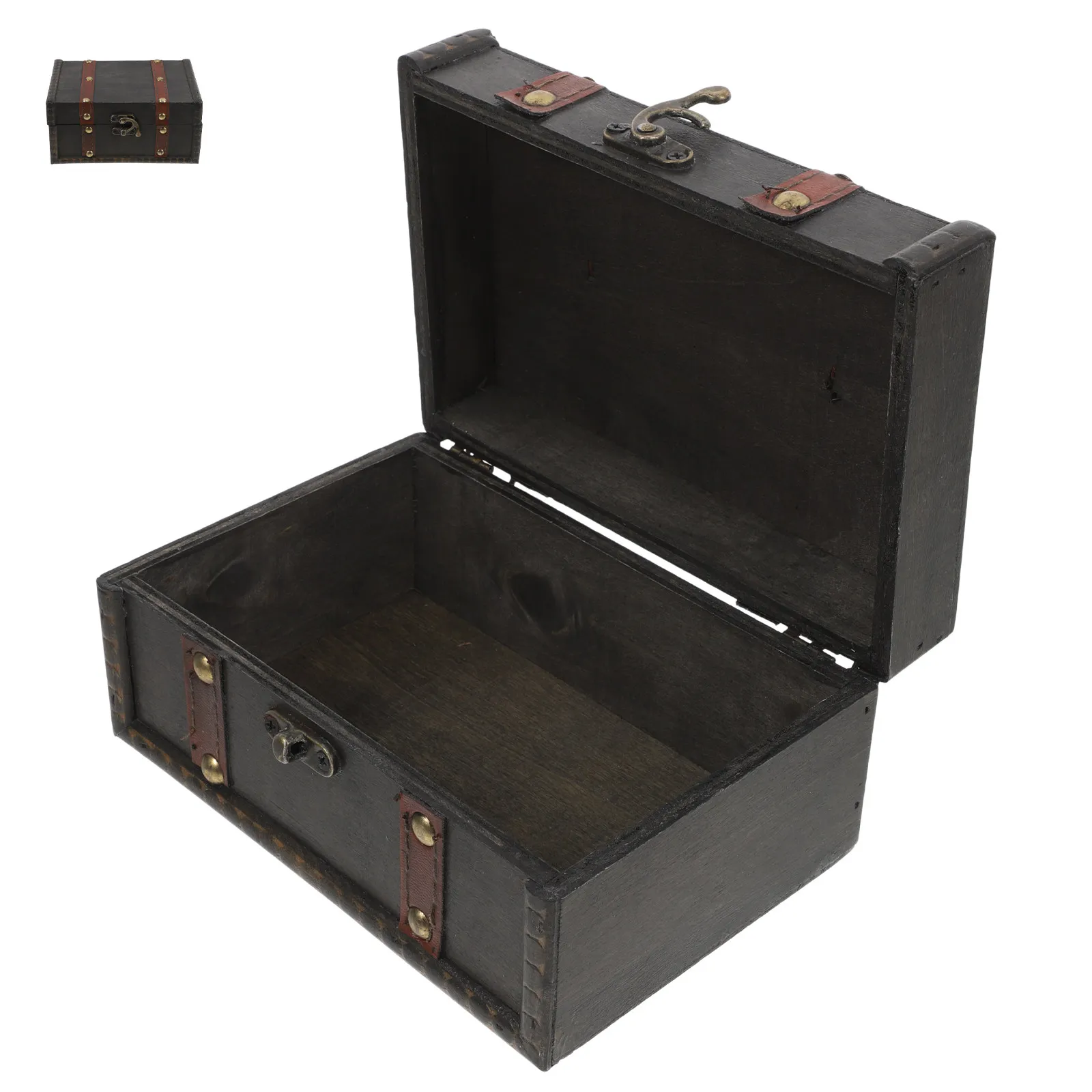 

Handcrafted Wooden Treasure Chest Box Vintage Rustic Storage Container with Hinged Lid for Keepsakes Wedding Mementos Trinkets