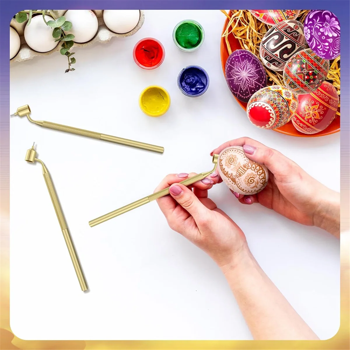AT41Conjunto de 3 Pysanka Conjunto de canetas de desenho de cera quente para artes decorativas para ovos de Páscoa Suprimentos Pysanky