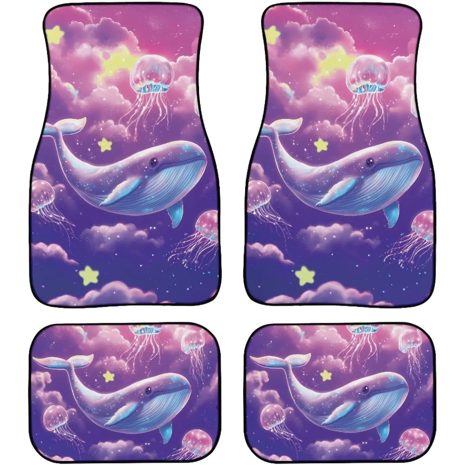 4pcs Cute Whale And Jellyfish Design Car Floor Mats, Durable And Easy To Clean, Suitable For Most Cars, SUVs, And RVs, Perfect H