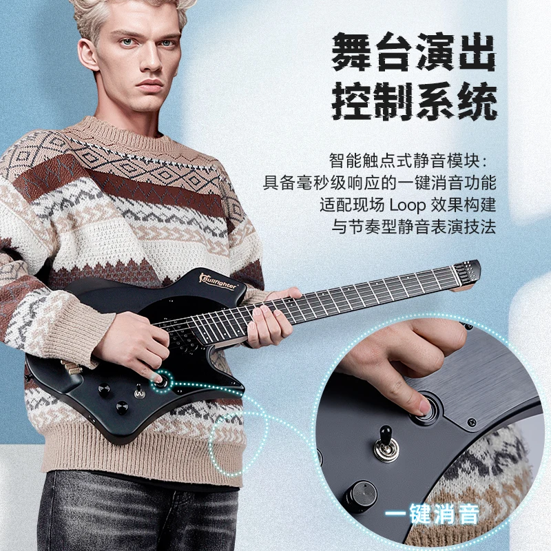 High-End Headless Electric Guitar D-350 Rock Student Portable Pick-Up Single Note