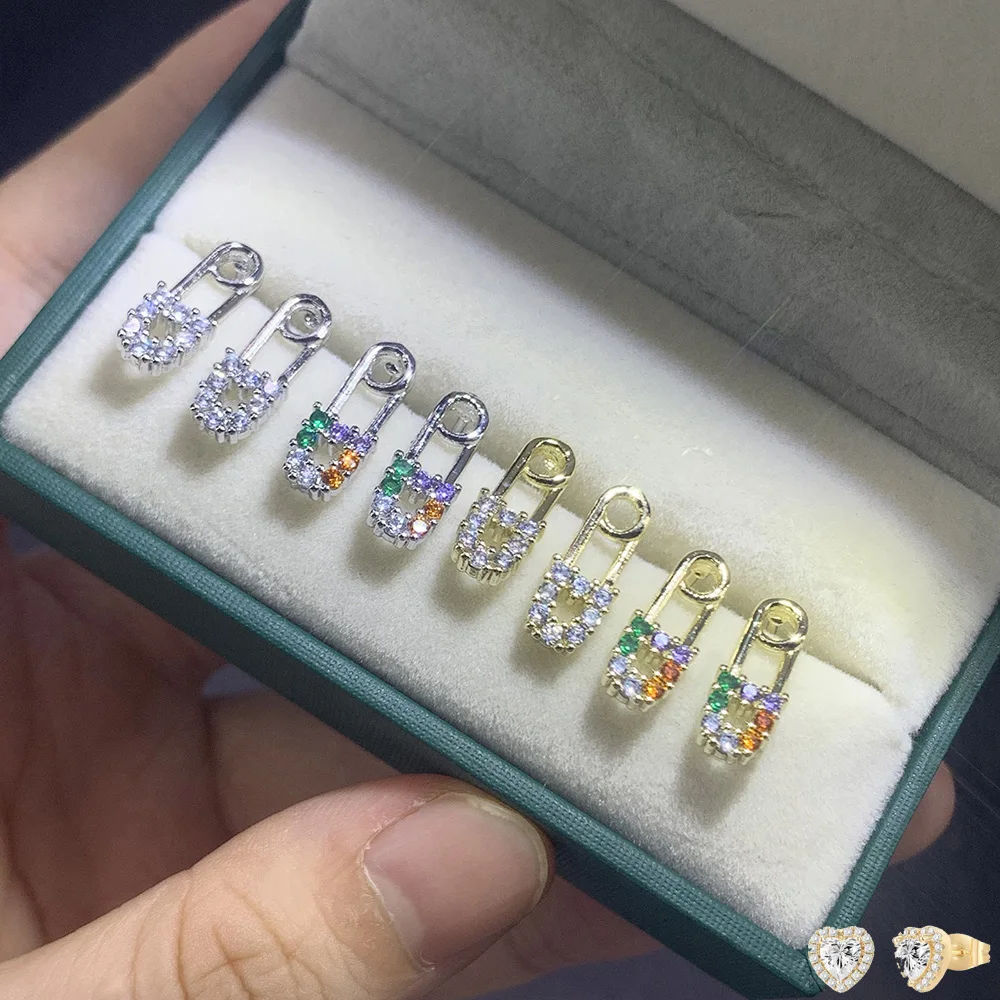 Paper Clip Earrings For Women Small Cute Colorful Zircon Silver Color Personality Ear Accessories Female Jewelry Wholesale E491