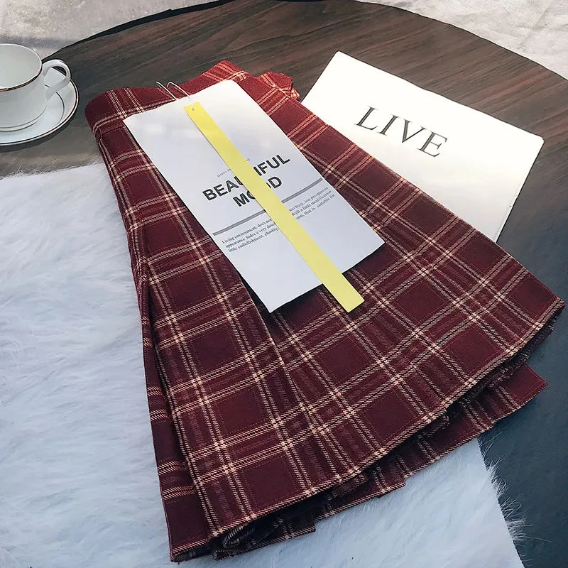 

Plaid Wool Pleated Skirts for Women Spring High Waist Sweet Preppy Mini Skirts Korean Streetwear All Match A Line Skirts Female